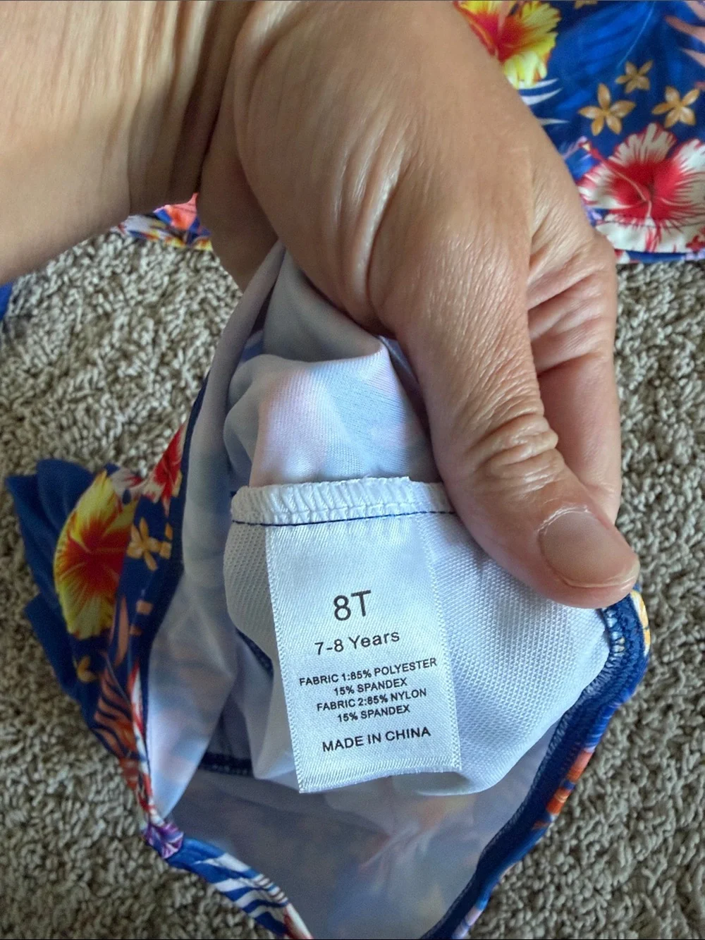 NWT Amazon Girls Blue Floral Rashguard Tankini Set with Ruffle Bottoms size 7-8